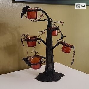 Halloween Bat Tree Candle Holder - Black and Orange